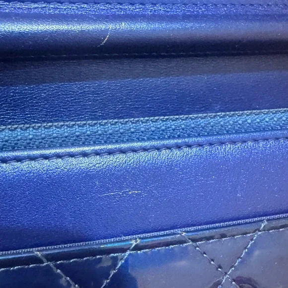 CHANEL Metallic Patent Quilted Boy Wallet On Chain WOC Blue - Picture 6 of 7